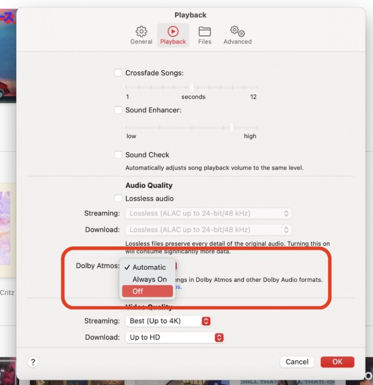 Kan Dolby Atmos slås fra?