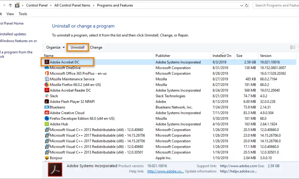 how to completely uninstall adobe acrobat pro dc