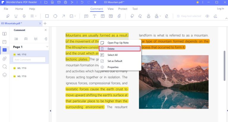How do I delete all comments and highlights in a PDF?