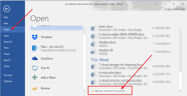 How do I recover an unsaved Word document I accidentally closed?
