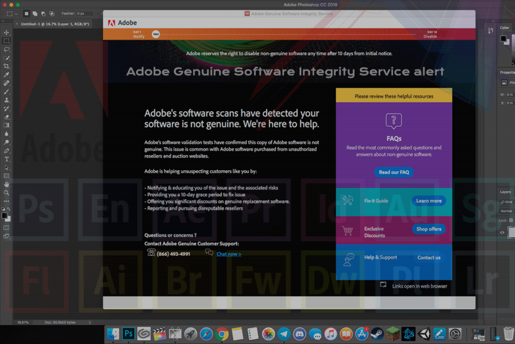 Hoe voorkom ik dat Adobe illegale software detecteert?