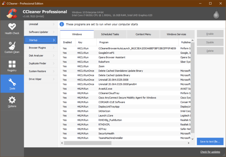 How do I stop CCleaner from running on startup?