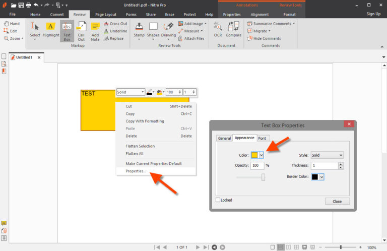 How do you get rid of the yellow box in Nitro PDF?