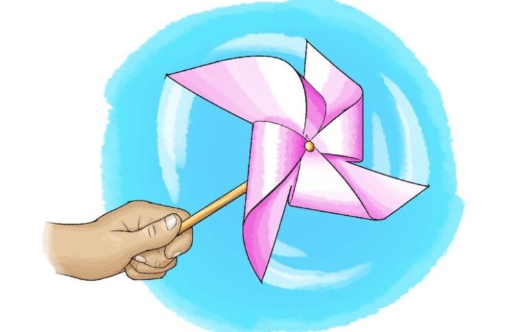 How does a pinwheel represent a wind turbine?