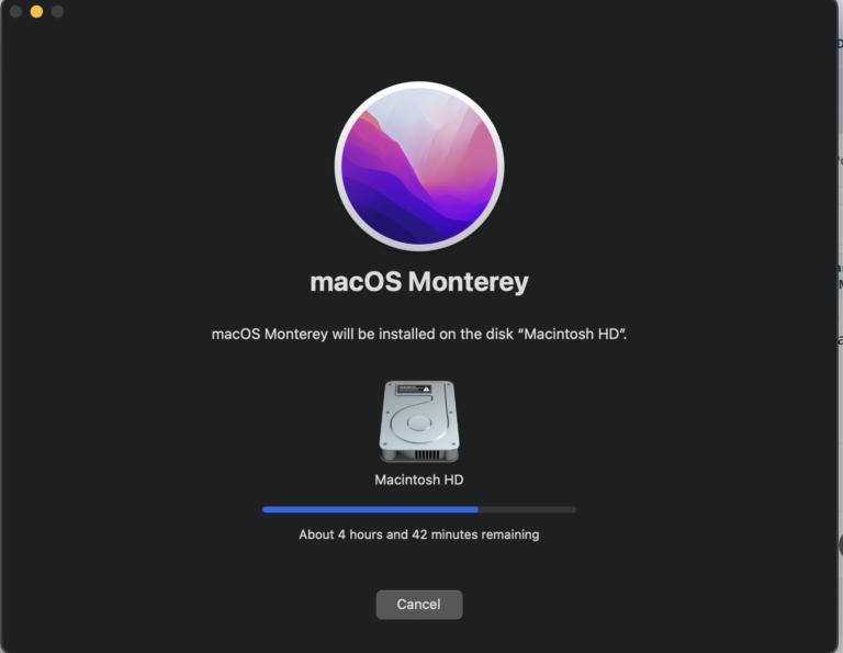 Hvor lang tid tager det at geninstallere macOS Monterey?