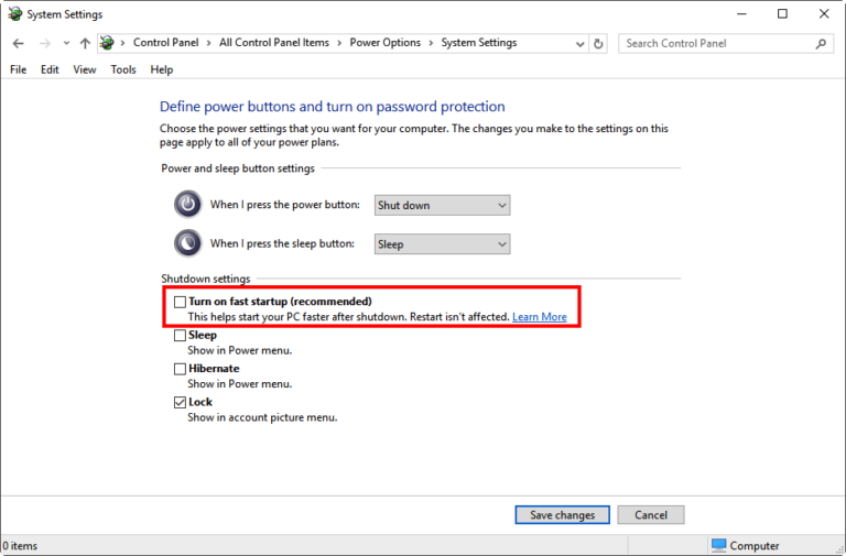 Is it okay to turn off fast startup?