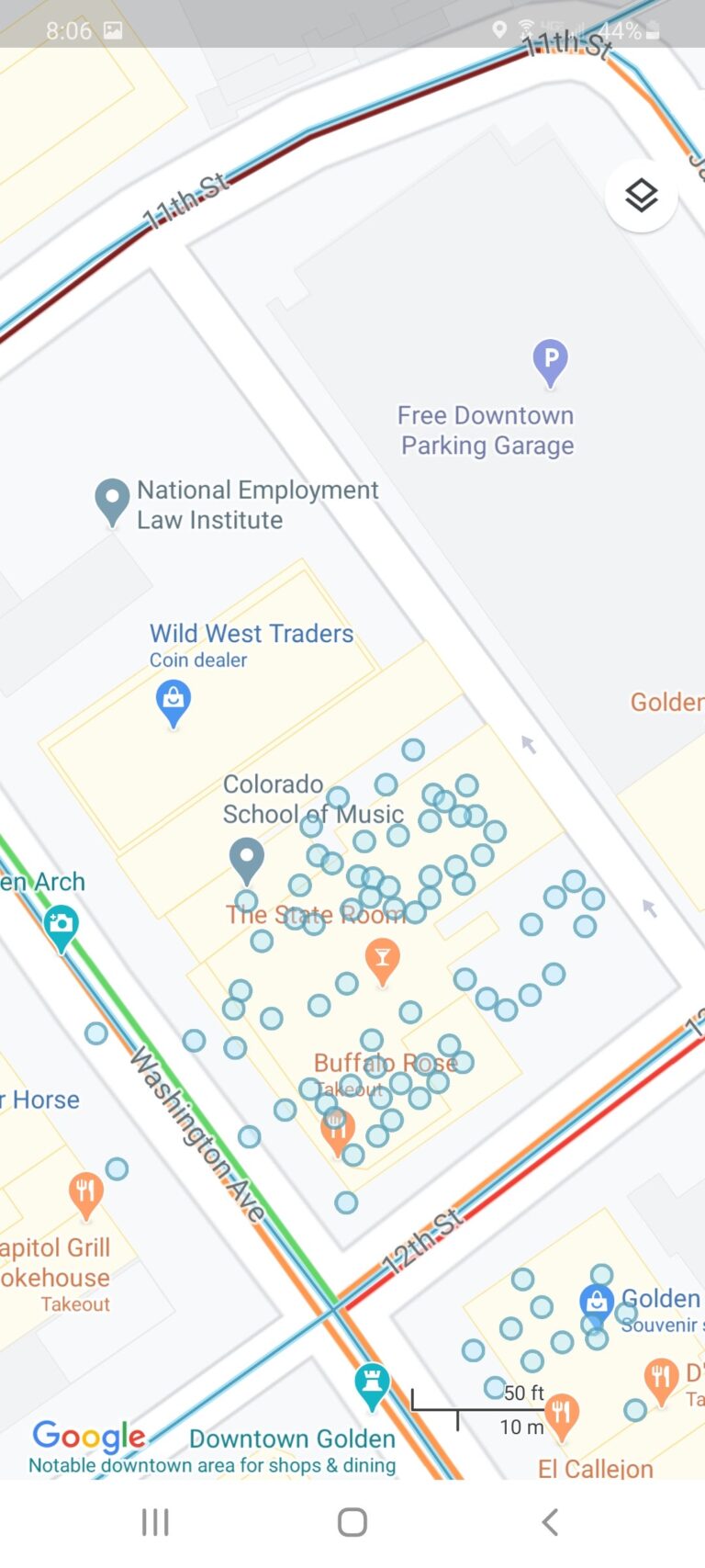 What do the blue dotted circles represent?
