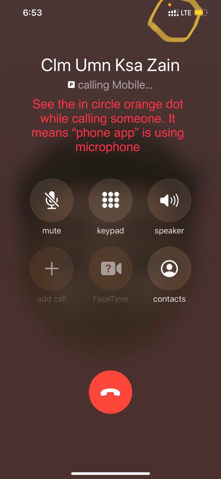 Why is there an orange light on my phone when I make a call?