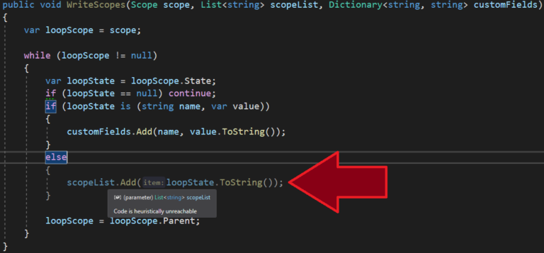 What does this code is unreachable?
