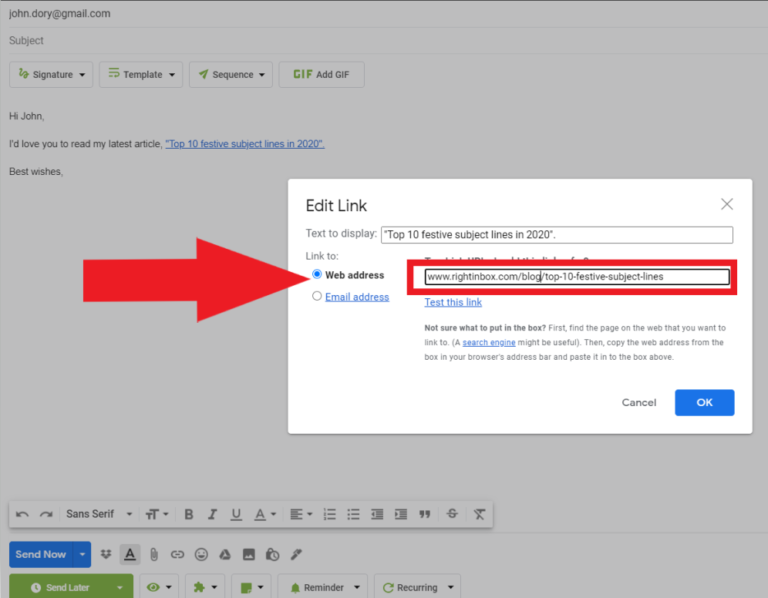 How do I open a link in Gmail?