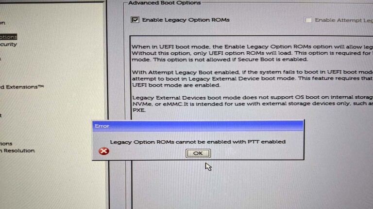 What does enable legacy option ROMs mean?