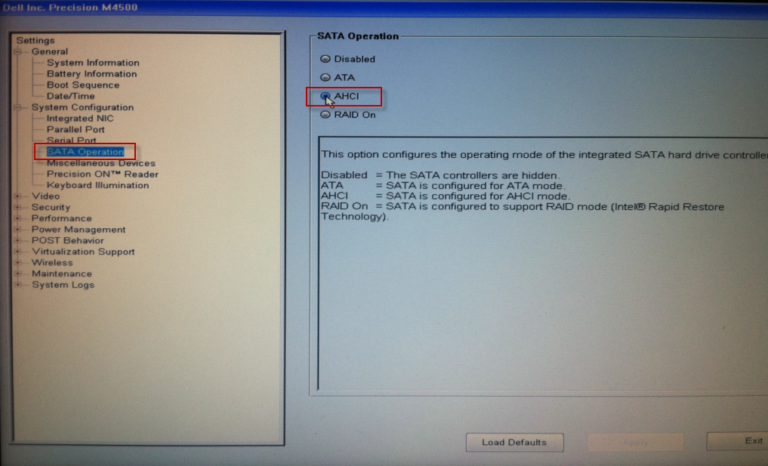 What is SATA operation AHCI?