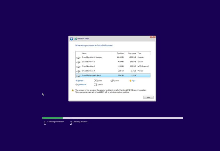 Em qual partição devo instalar o Windows 10?